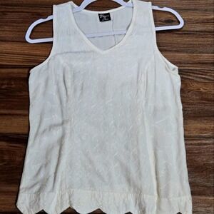 My Choice White Embroidered Scalloped Hem V-Neck Rayon Tank Top Womens Small